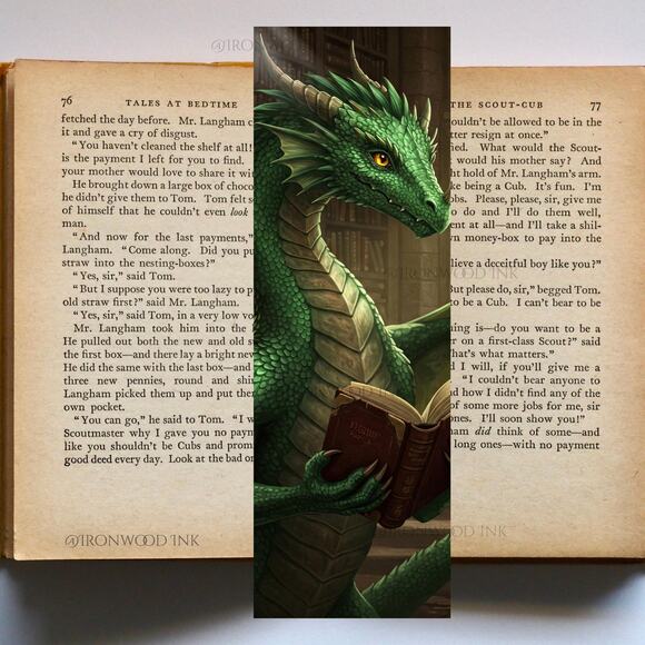 Book Dragon Fantasy Bookmark Mystical Creature Matte or Holographic Bookish Gift - Picture 1 of 5